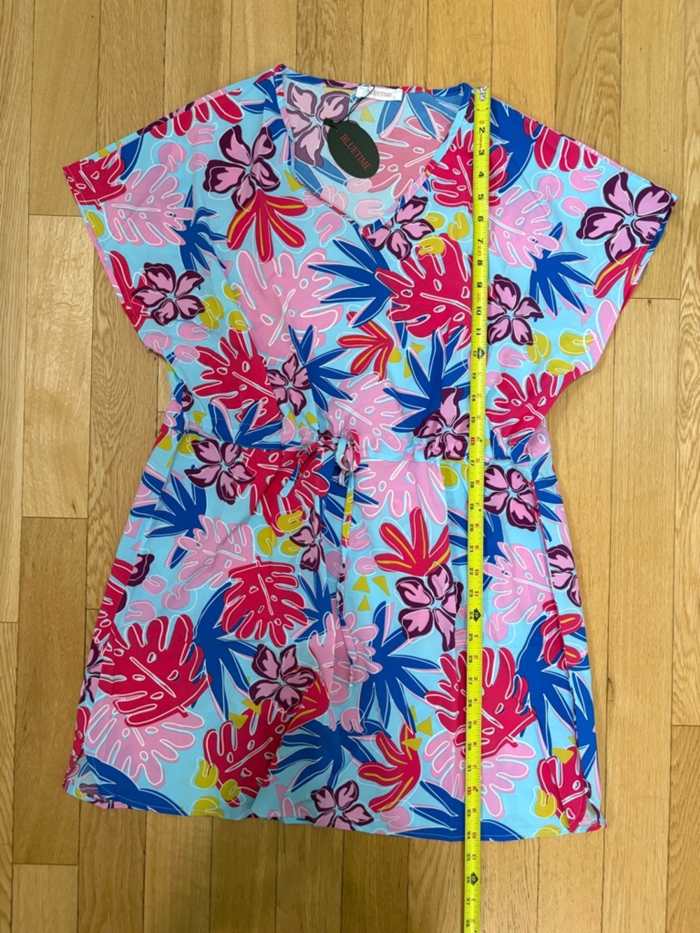 VIBRANT TROPICAL VIBES ✨ Bluetime Floral Mini Dress / Cover-Up L - Picture 4 of 6